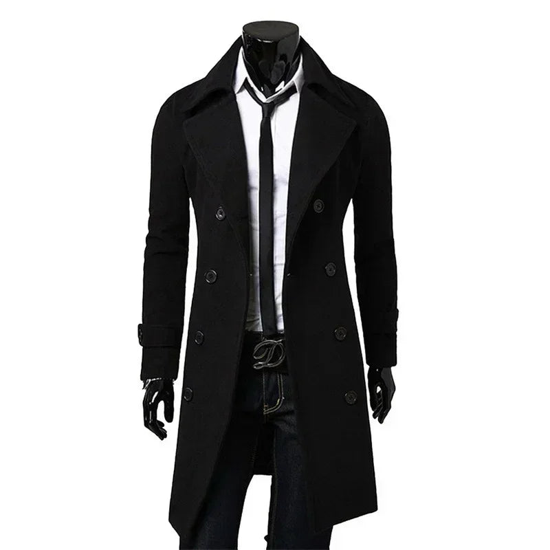 Men Double Breasted Trench Coat 2025 Autumn Winter Wool Blend High Quality Fashion Casual Slim Fit Solid Color Male Coat Jacket