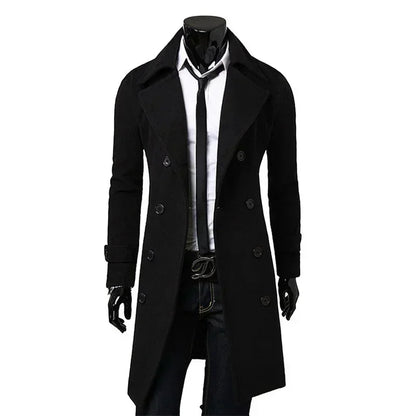 Men Double Breasted Trench Coat 2025 Autumn Winter Wool Blend High Quality Fashion Casual Slim Fit Solid Color Male Coat Jacket