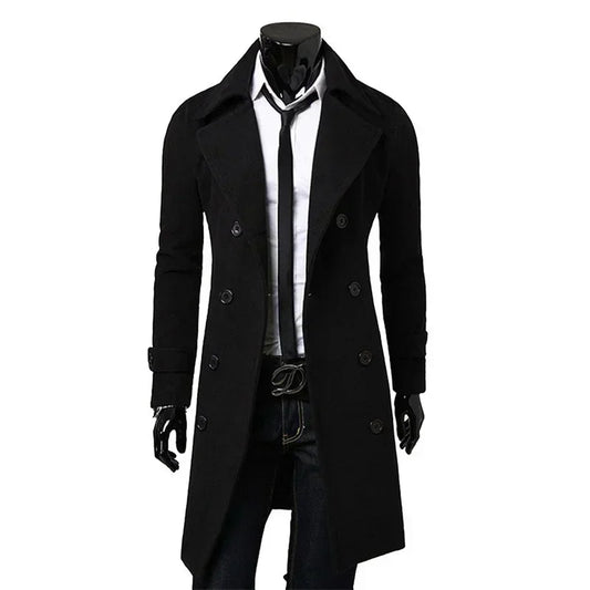 Men Double Breasted Trench Coat 2025 Autumn Winter Wool Blend High Quality Fashion Casual Slim Fit Solid Color Male Coat Jacket