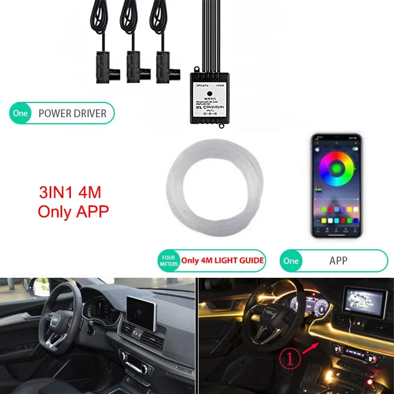 Neon LED Ambient Lighting Car 6in1 8m RGB LED Atmosphere Interior Strip Light Fiber Optic APP Control Auto LED Decorative Lamp