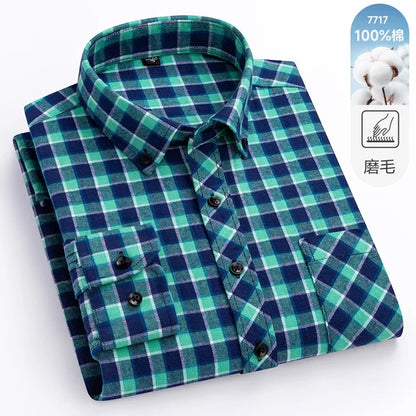 New Flannel Plaid Long Sleeve Men Casual Shirts Autumn Winter Fashion Plus Size Regular Fit Smart Dress Shirts Daily Clothes Top
