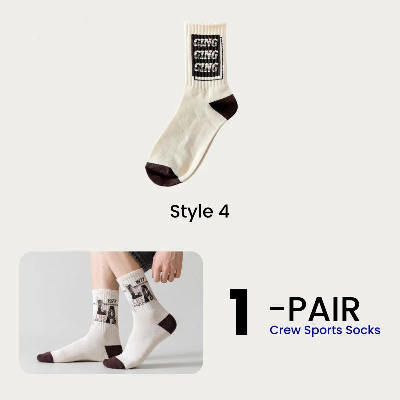 1/4/8 Pairs Men's Crew Socks Retro American Alphanumeric Print Basketball Sports Socks Graffiti Style Couple EU 37-44 US 6-12