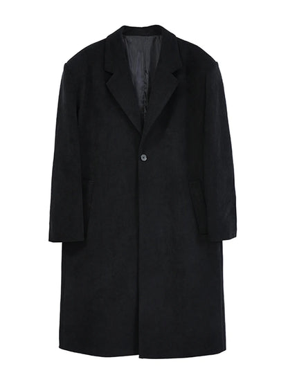 Mauroicardi Autumn Winter Long Oversized Warm Soft Black Trench Coat Men with Shoulder Pads Loose Casual Korean Fashion Overcoat