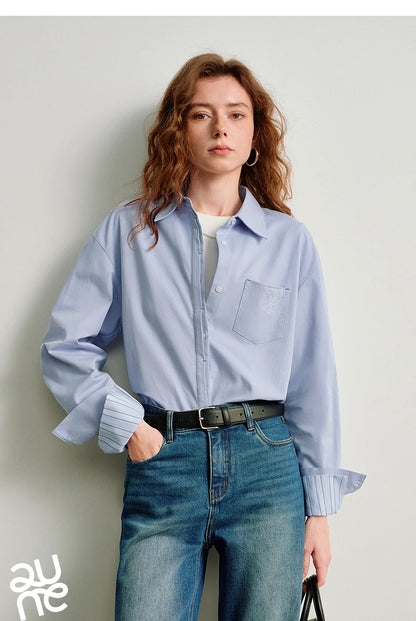 TOYOUTH Women Easy Morning Lazy Shirts 2026 Spring New Wrinkle-Resistant Low-Maintenance Light Spring Cotton Blouses