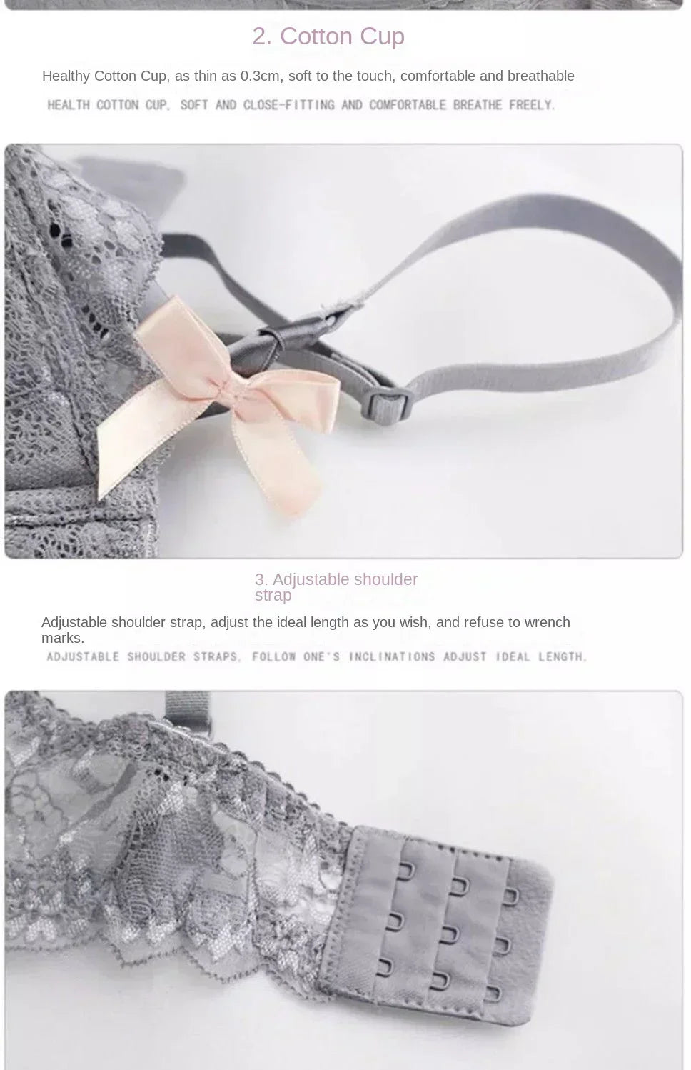BANERDANNI French Lace Bralette Set Breathable Non-Padded Bra for Petite Sheer Floral Lingerie Wireless Comfort Anti-Gap Design