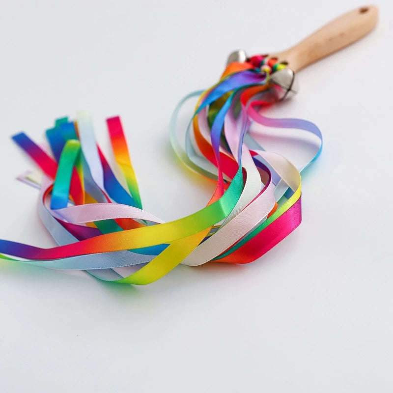 Baby Wooden Rattle Printed Ribbon Teether Baby Rattles for Play Gym Wooden Montessori Toys Educational Toys Baby Stuff