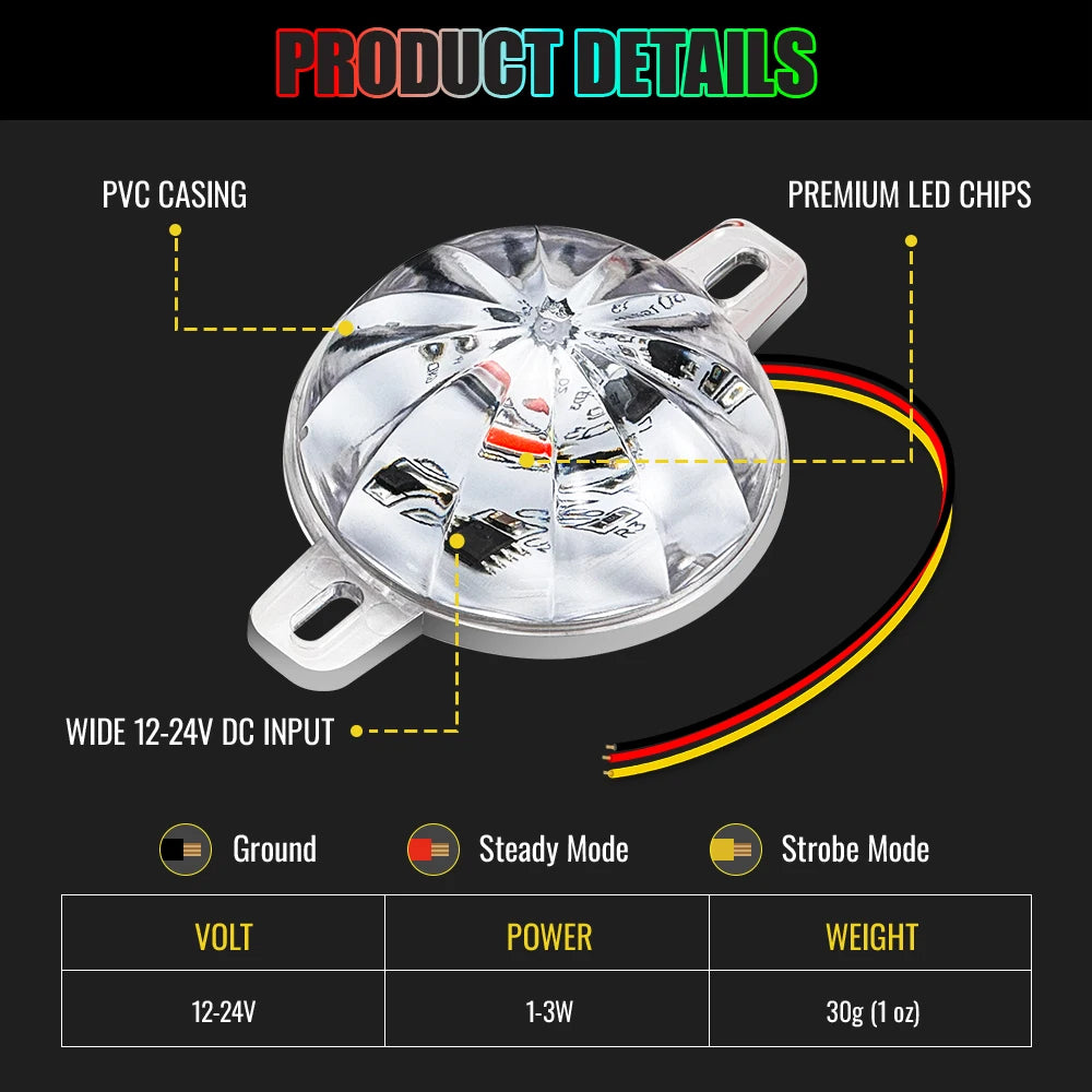 Watermelon Lights, Amber LED Side Marker Turn Signal Lights with Metal Bezel, IP65 Waterproof Clear Lens, for Freightliner Truck