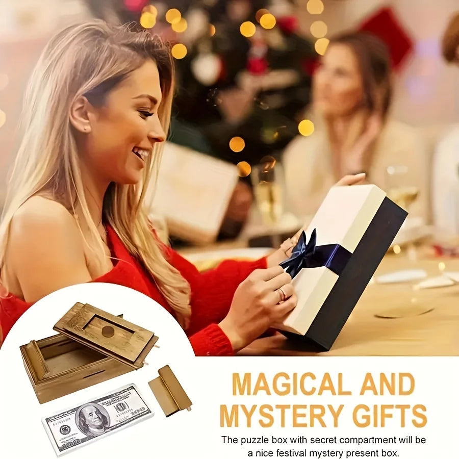 Wooden Puzzle Cash Box with Secret Comb-Adult Brain Teaser Gift for Christmas, Halloween, Thanksgiving and Birthday Surprise, Ca