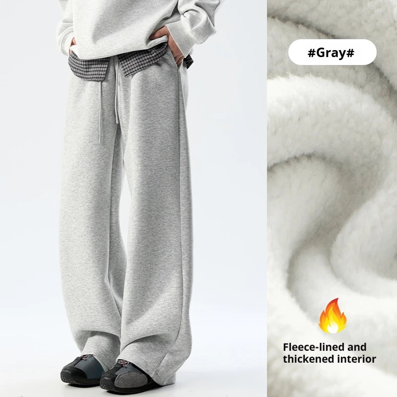 DUKEEN Men’s 400g Heavyweight Straight-Leg Sweatpants Cotton Blend Wide Fit Casual Sports Pants for Spring Autumn