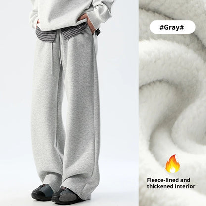 DUKEEN Men’s 400g Heavyweight Straight-Leg Sweatpants Cotton Blend Wide Fit Casual Sports Pants for Spring Autumn