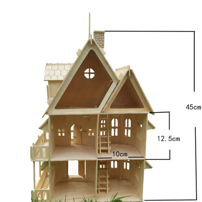 Wood 3D Puzzle House DIY Doll House Villa Model Assembled Miniature Dollhouse Educational Pretend Play Toys For Children Girls