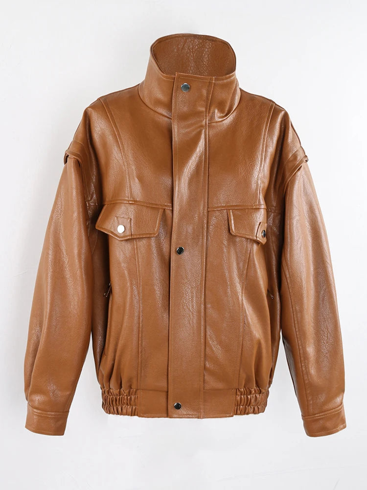 Mauroicardi Autumn Winter Waterproof Windproof Oversized Thickened Warm Black Faux Leather Jacket Men Zip Up Casual Cool Fashion