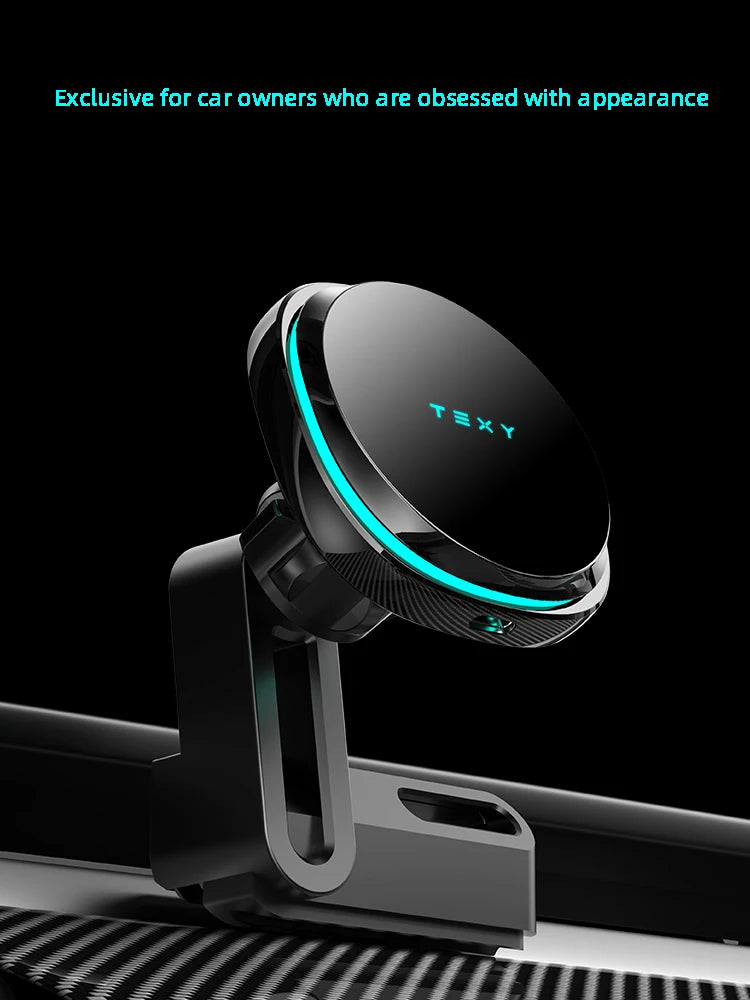 Tesla Model 3/Y: 15W Mag Fast Charge + Airflow Mount, Adjustable/Non-Slip, Nav-Charge Dual, Safe Drive, Luxury Trim