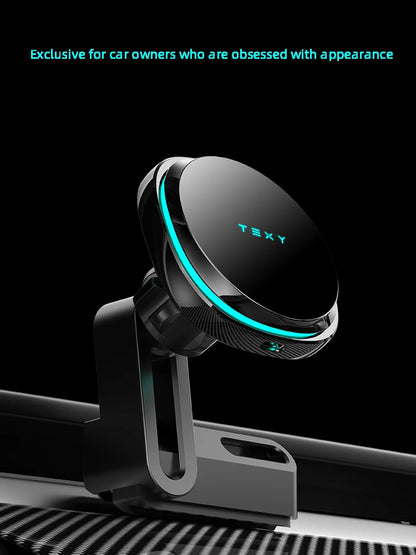 Tesla Model 3/Y: 15W Mag Fast Charge + Airflow Mount, Adjustable/Non-Slip, Nav-Charge Dual, Safe Drive, Luxury Trim
