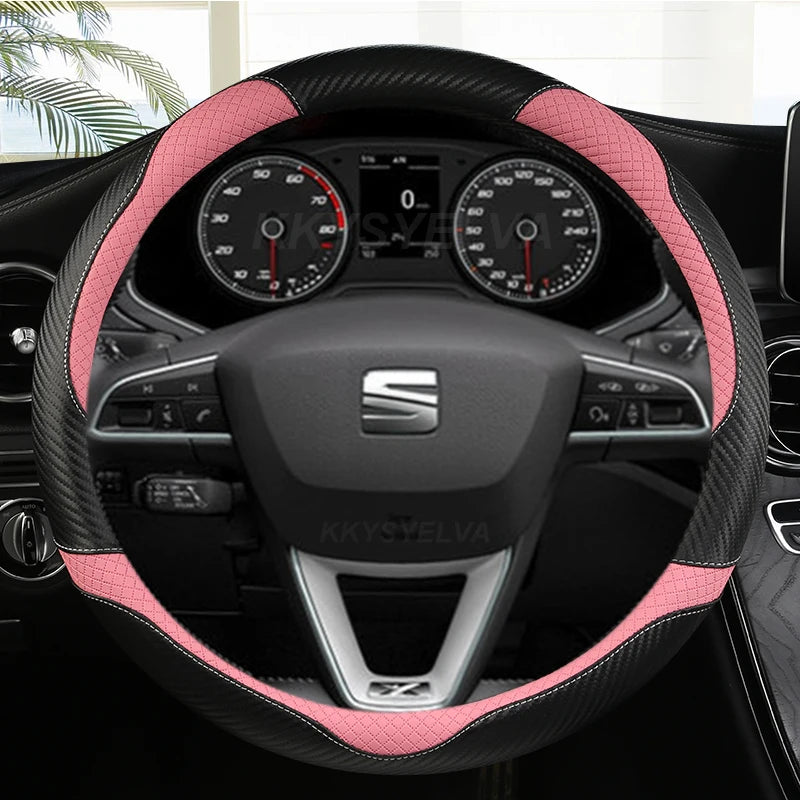 Carbon Fiber+Leather Car Steering Wheel Cover Non-Slip 38cm For Seat Tarraco Arona Ateca Ibiza Toledo Mii Leon Arosa Exeo ST FR