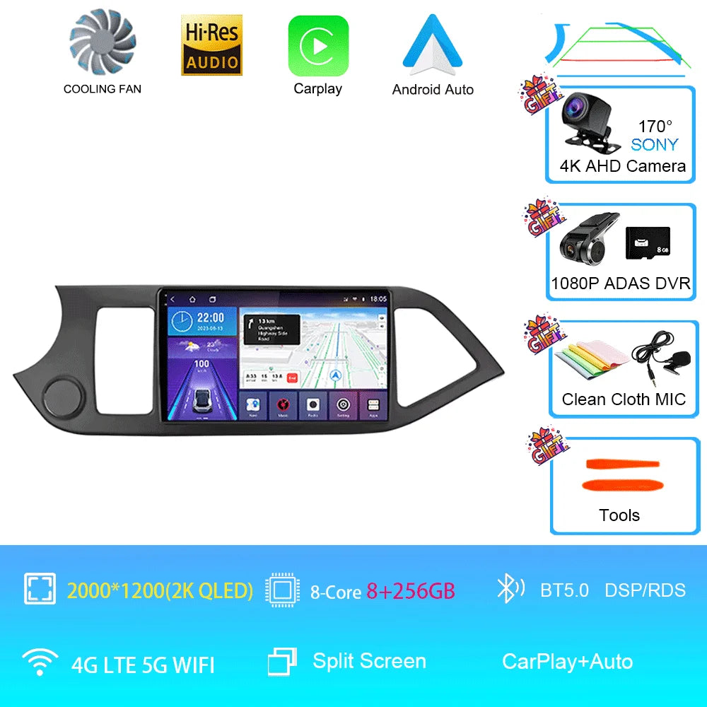 Android 16 For KIA PICANTO Morning 2011 2012 2013 2014 2015 2016 Carplay Auto Multimedia Car Radio Navigation Player WIFI+4G DSP