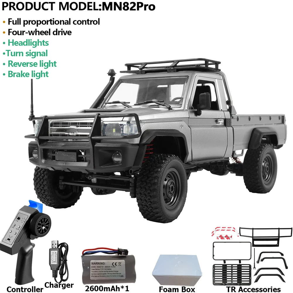 MN82PRO MN82 1/12 RC Car 4WD 2.4G Remote Control Car Simulation Classic All-terrain Off-road LED Light RC Truck Toys As Kid Gift