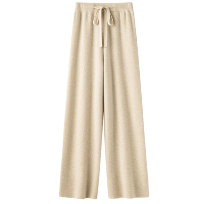 High Waist Wool Knitted Wide Leg Pants Women's Outerwear Autumn Winter Thickened Floor-Length Straight Cut Casual Trousers