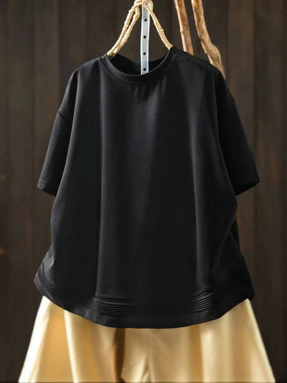 Pink Short-sleeve Women Top 2026 Stylish Summer New Design Pleated Hem Loose T-shirt ZF2158