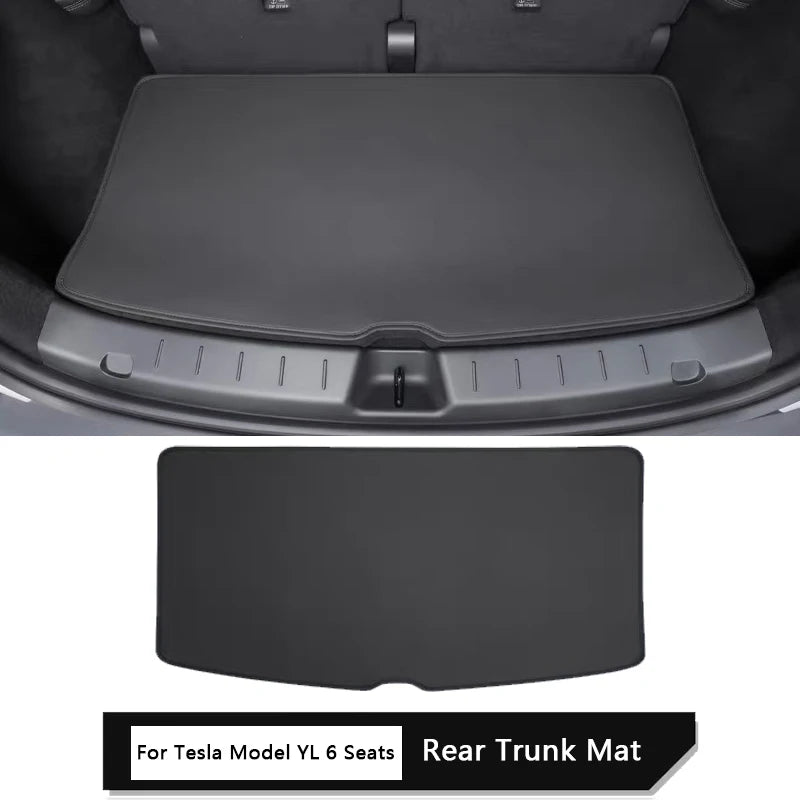 For Tesla Model YL 6-Seater Rear Trunk Mat Leather Full Coverage Cargo Liner Anti Dirty Mat Seat Backrest Protective Pad Cover