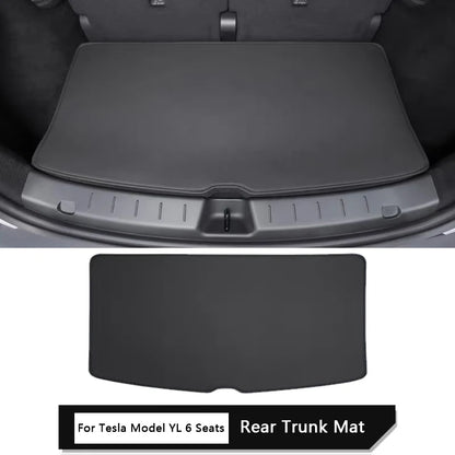 For Tesla Model YL 6-Seater Rear Trunk Mat Leather Full Coverage Cargo Liner Anti Dirty Mat Seat Backrest Protective Pad Cover