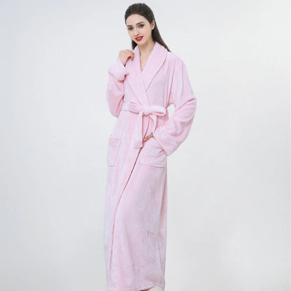 Thickened Long Ladies' Bathrobe Sleepwear Winter Warm Plush Robe Couple's Home Clothes Soft Flannel Material Comfortable Fit