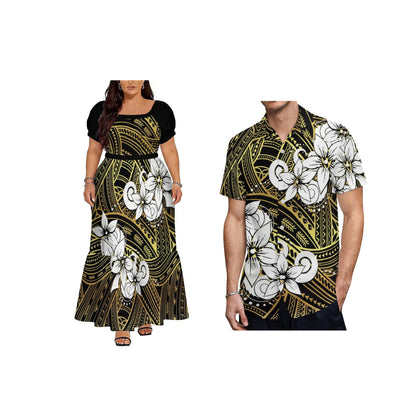 Big Size Polynesian Design Ladies Long Dress Hawaii Short Sleeve Square Collar Evening Dress Drop Shipping