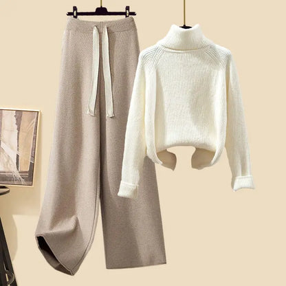 Fashionable Knitted Three-Piece Set Women's Autumn New Lazy Style Open Cardigan Outerwear Slimming Wide Leg Pants