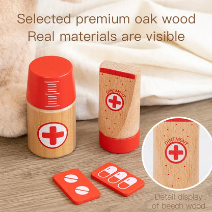 Red Wooden Doctor Toy Set - Imaginative Role Play and Fine Motor Skills for Children Aged 3 and Up Gift Box or Drawstring Bag