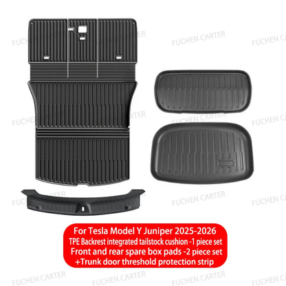 For Tesla Model Y Juniper 2025 2026 TPE Car Front Rear Trunk Mat Waterproof Wear-resistant All Weather Trunk Mats Backrest Mats