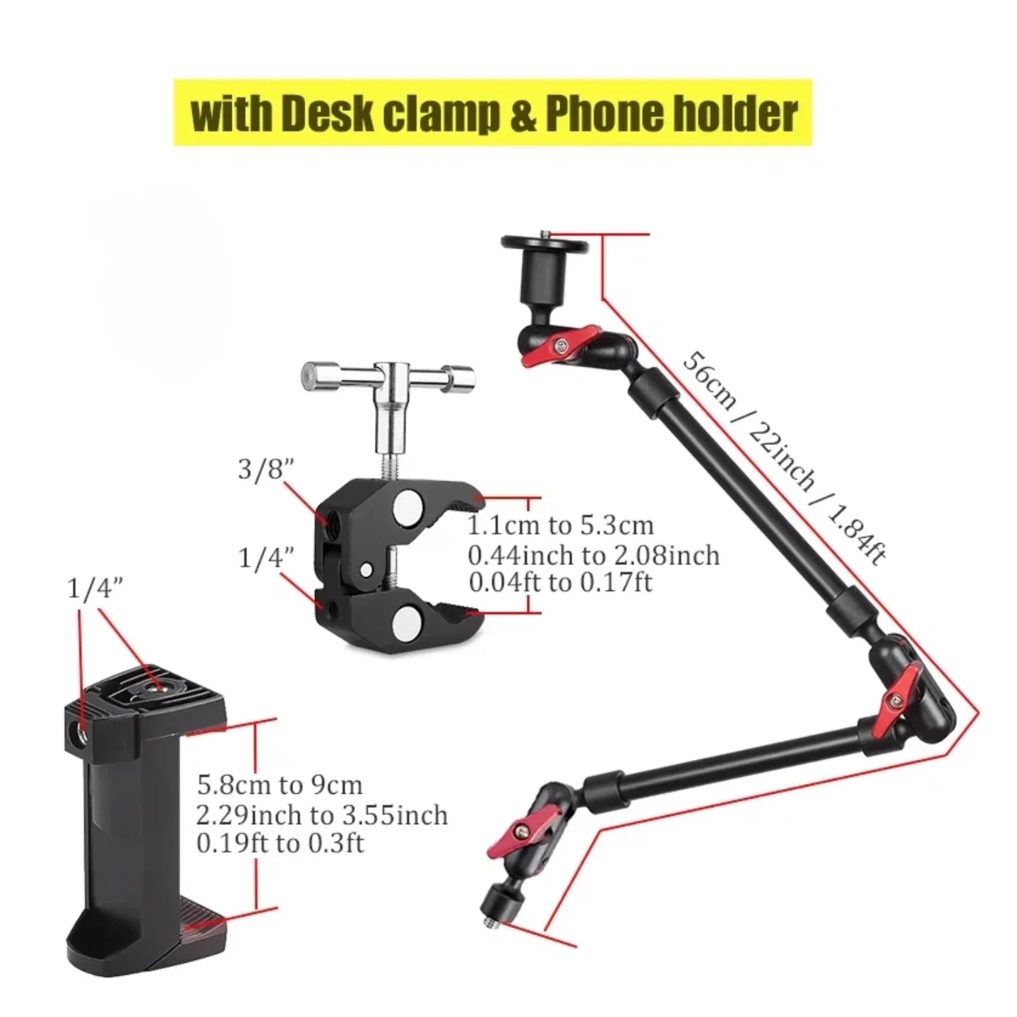 32" 22" Mobile Phone Bracket Magic Arm for Camera Articulated Flexible with Desk Clamp Mount Tablet Magsafe Webcam Stand