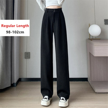 Seoulish Autumn Winter Thicken Woolen Casual Loose Full Length Pants 2025 New Button High Waist Chic Wide Leg Trousers Female