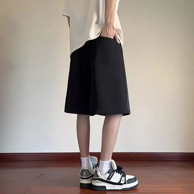 Men's Summer Casual Basis Black Baggy Suit Shorts High Street Fashion Straight Short Pant Quick-Dry Outdoor Y2K Bermuda Shorts