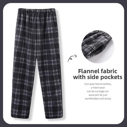 Men's Winter Thickened Fleece Coral Velvet Home Clothes Pants Plaid Patterned Home Pants Warm Comfortable mid Waist Elastic