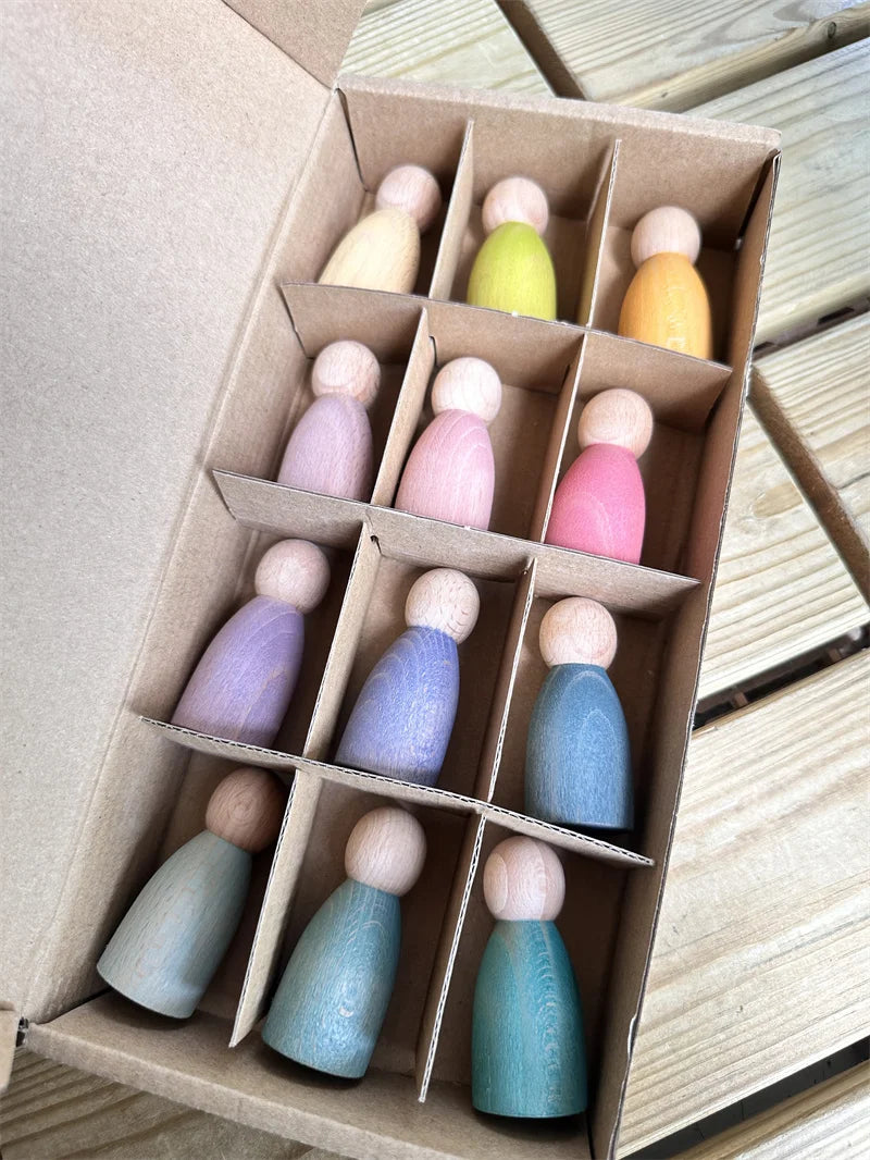 Kids Large Wood Building Rollers Pastel Blocks Stain Lime Stacking Cylinders Forest Trees Rings  Educational Creative Toys