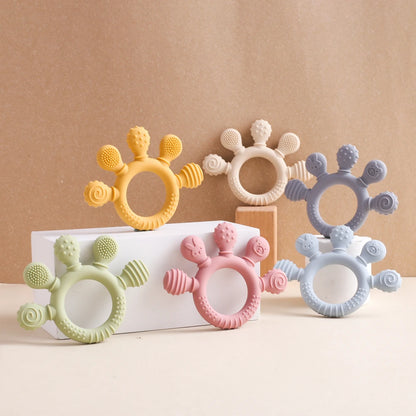 Colorful 5-Finger Silicone Teething Ring – Multi-Directional Bite, BPA-Free, Easy to Clean, Shape & Color Cognition Gift