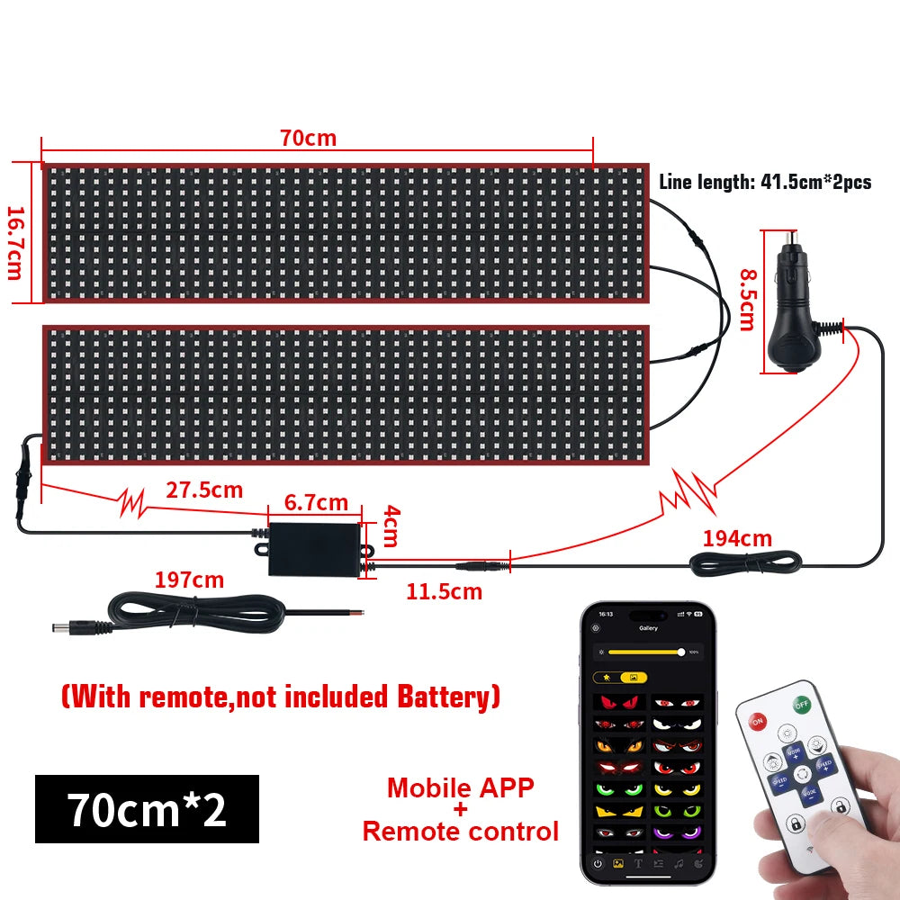 24V Truck Devils Eye Ambient Light LED Matrix Pixel Panel Board Windshield Display DIY Devil eye Animation by App Remote Control