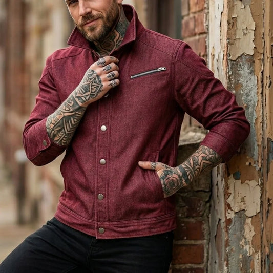 Street Men's Denim Jacket Snowflake Wash Motorcycle Denim Top Zipper Cotton Coat Comfort Men's Street Wear Men