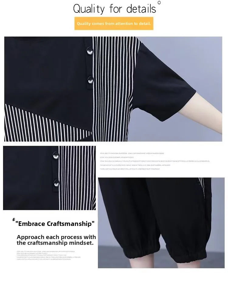 Summer New Style Women's Sporty Casual Short Sleeve TT Shirt Set Large Size Two-Piece Fashionable Korean Trendy Outfit