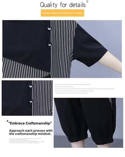 Summer New Style Women's Sporty Casual Short Sleeve TT Shirt Set Large Size Two-Piece Fashionable Korean Trendy Outfit