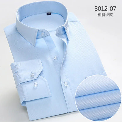 2025 Men's Striped Shirt Long Sleeve Business Office Casual Workwear Comfort Fit Classic Solid Shirts Spring Fall Tops For Male