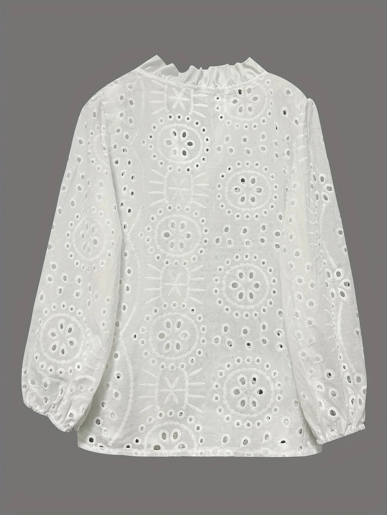 New Loose Elegant V Neck Hollow Out Lace Shirt Long Sleeve Fashion Women Office Sweet Blouse Casual Ruffle Solid Color Top