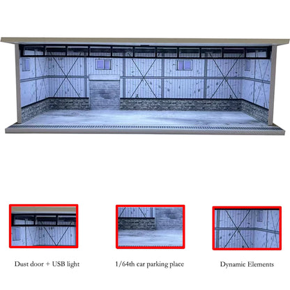 1/64 Scale Diecast Car Garage Diorama Model Miniature Case LED Light Parking Garage Diorama Kit for Collectible Cars Model