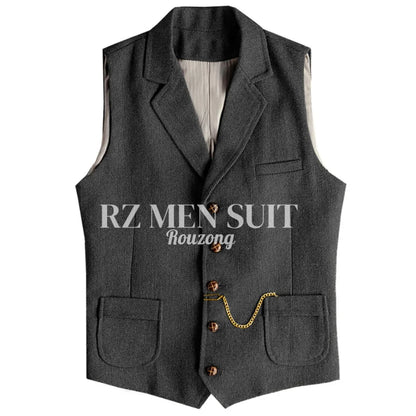 Men's Tweed Suit Vest Western Herringbone Wool Casual Waistcoat for Groomsman chaleco para hombre