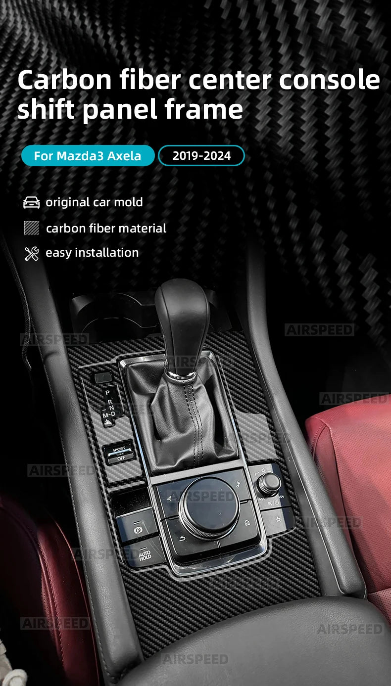 For Mazda 3 Axela BP 2019 2020 2021 2022 2023 2024 2025 Real Soft Carbon Fiber Sticker Automatic AT Car Gear Shift Panel Trim
