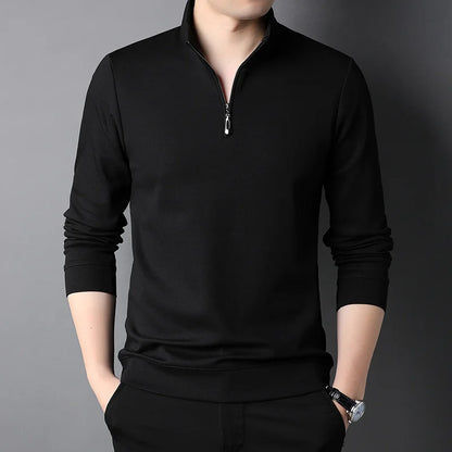 Top Grade 2025 New Fashion Brand Luxury Zipper Polo Shirt Men Casual Plain Korean Solid Color Long Sleeve Tops Mens Clothing
