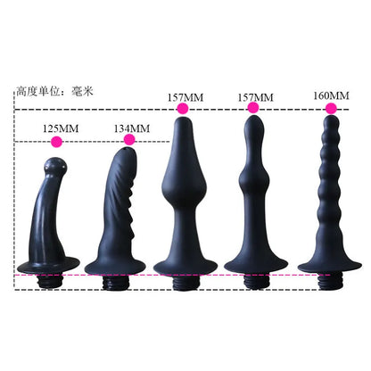 Black Liquid Silicone Anal Douche Enema Bulb - Anti-Backflow Anal Cleaner with Multiple Nozzles, Colon Cleansing Sex Toy for Men