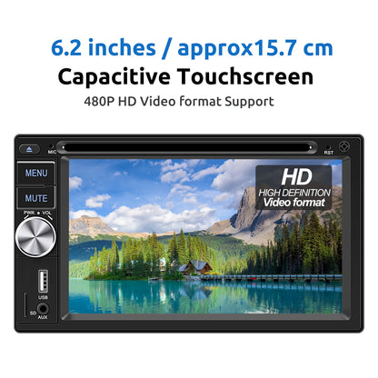 6.2" Double 2 DIN Car Stereo Radio CD DVD Player Apple Carplay & Android Auto FM/RDS HD Touch Screen Bluetooth USB TF+MIC&Camera