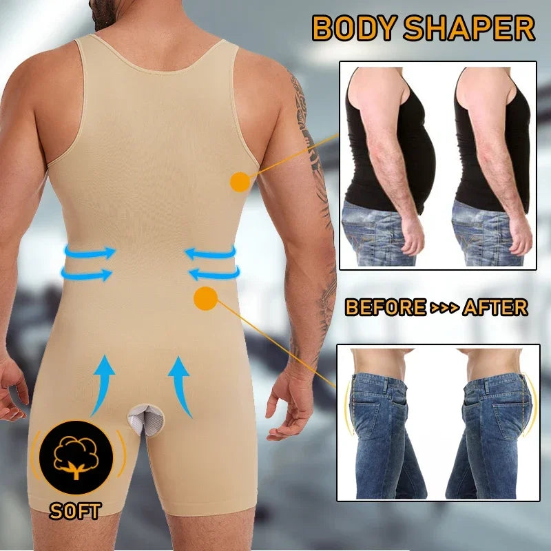 Men Full Body Shaper Underwear Slimming Compression Bodysuit Open Crotch Shapewear Tummy Control Male Corset Fajas Para Hombres