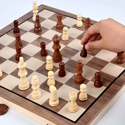 AIUAZA Wooden Chess Board Games, Folding Chess & Checkers Set, Portable Table Games, 2 Extra Queens, Beginner Chess Set For Adul
